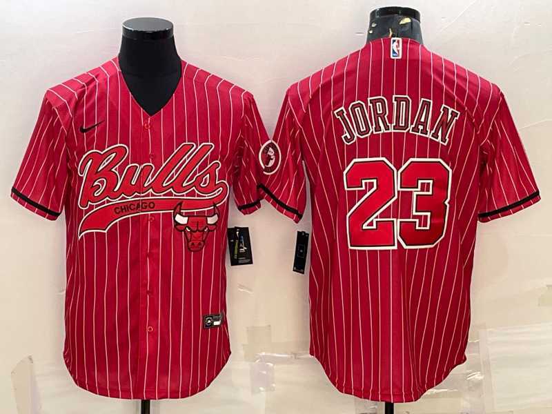 Mens Chicago Bulls #23 Michael Jordan Red Pinstripe With Patch Cool Base Stitched Baseball Jersey->chicago bulls->NBA Jersey